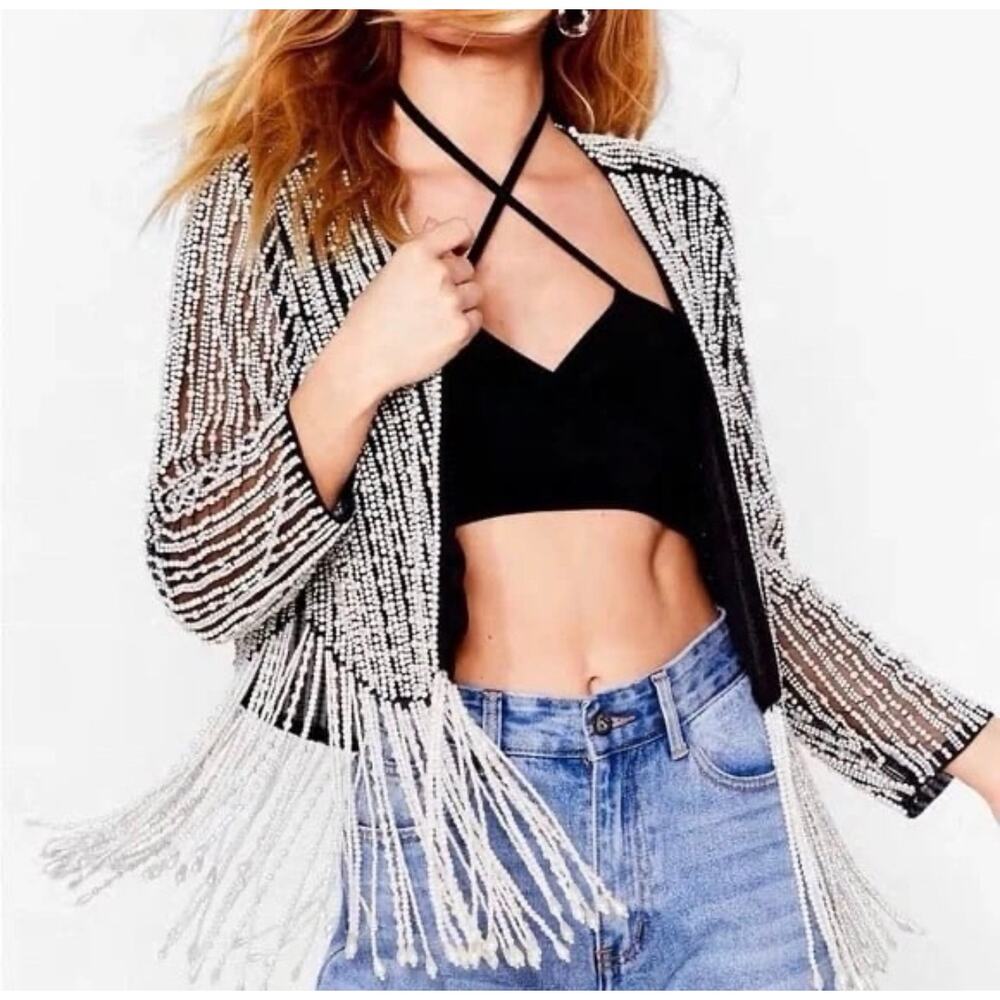 Nasty Gal 3D Pearl Fringe Statement Jacket